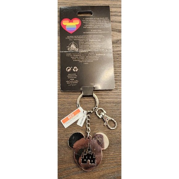 Disney Rainbow Collection Glitter Mickey Keychain Clip with Castle PRIDE - Picture 5 of 10